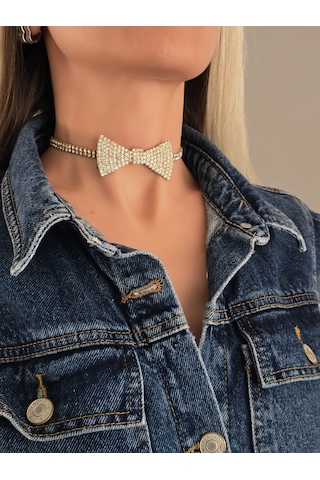 Papyon Model Rhinestone Choker Tasma Model Gold Renk Kolye Gold Çok Renkli