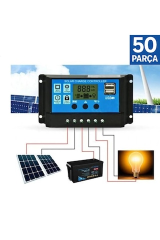 Mrs Solar 50'li Paket Güneş Paneli Akü Şarj Kontrol Cihazı 10 Amp