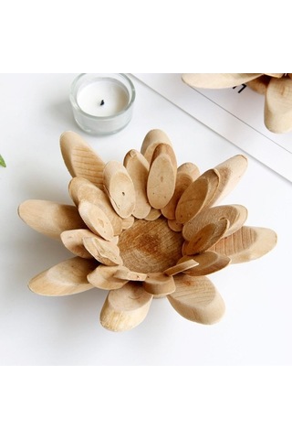Pazly Suntek El Yapımı Ahşap Tea Light Lotus Mumluk - Tarif Edildiği Gibi Tarif Edildiği Gibi