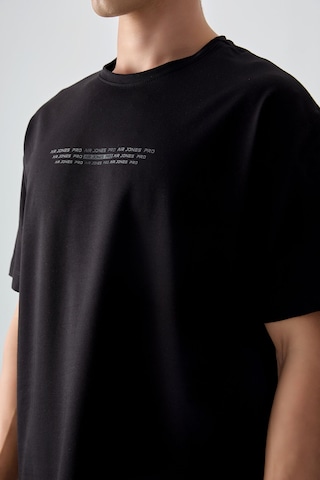 Air Jones Tommy Life Siyah Pamuklu Kalın Yumuşak Dokulu Oversize Fit Baskılı Erkek T-shirt - 88374 Siyah