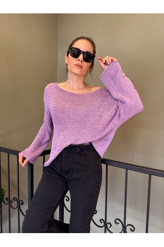 Ali Butik Pembe Kayık Yaka Rahat Kalıp Triko Pembe