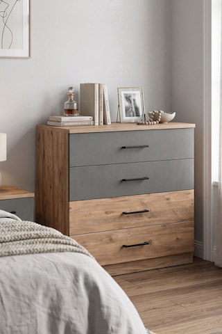 Letrina Modern 4 Çekmeceli Antrasit Ve Antik Çam Şifonyer Antik Çam Antrasit Letrina