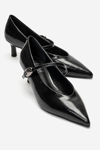 Luvi Shoes Cres Siyah Cilt Kadın Kısa Topuklu Ayakkabı