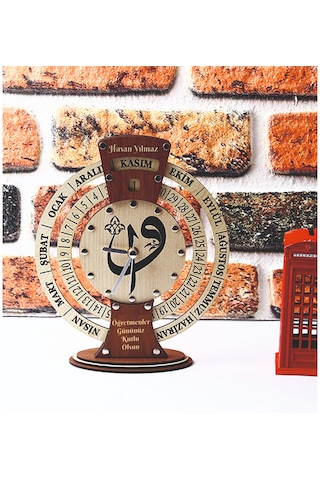 Öğretmenler Gününe Özel İsimli Elif Vav Takvimli Masa Saati