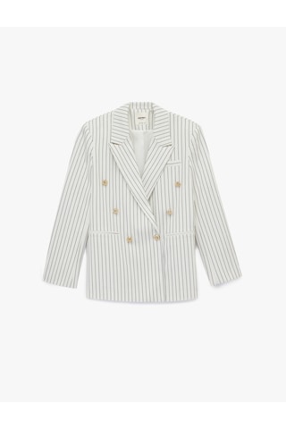 Koton Kruvaze Yaka Uzun Kollu Metal Düğme Detaylı Blazer Ceket Beyaz Çizgili 6sak50071uw