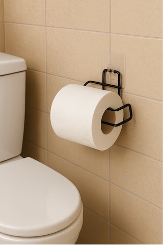 Yapışkanlı Metal Siyah Tuvalet Kağıtlığı Wc Kağıtlık Tuvalet Kağıtlık Askısı Siyah