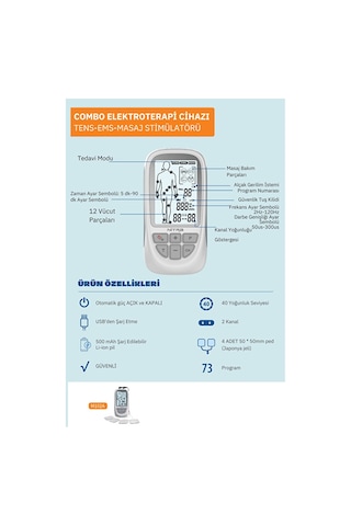 NitraPlus Bataryalı Ve Şarjlı 2 Kanallı Tens , Ems , Masaj Cihazı 73 Programlı Tens Cihazı