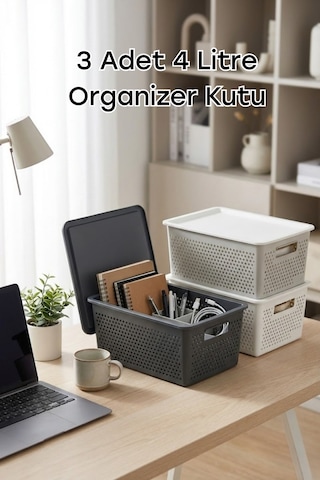 3 Adet 4 Litre Organizer Sepet, Plastik Saklama Kutusu, Dolap İçi Düzenleyici Çok Renkli