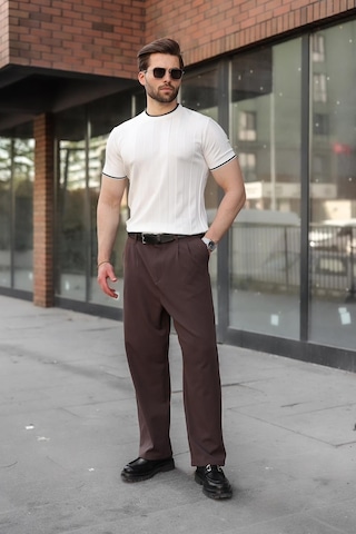 Madmext Beyaz Bisiklet Yaka Regular Fit Triko Erkek Tişört E7487