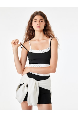 Koton İp Askılı Kolsuz Slim Fit İkili Puantiyeli Sporcu Sütyeni Siyah 6sak30187nk