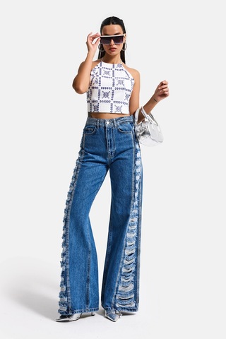 it's basic Kadın Mavi T-9s6-4 Flare Fit Özel Tasarım Denim Jean
