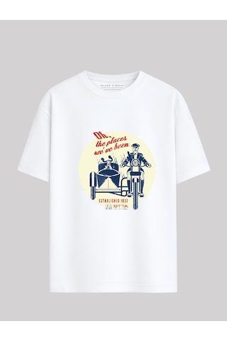 Black Nova Oversize Baskılı Unisex %100 Pamuk T-shirt The Places Beyaz