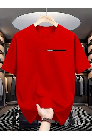 Unisex Face The Future Baskılı Oversize Tshirt Kırmızı
