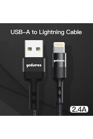 Yediseven K-106 USB A To Lightning 2.4a Apple Uyumlu iPhone Şarj Kablosu 1M