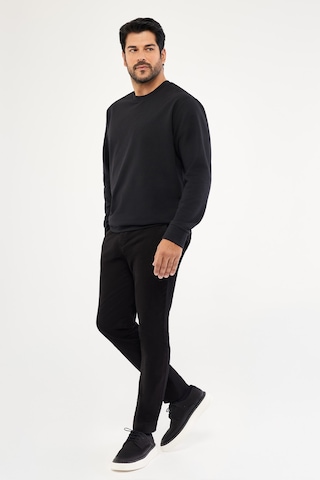 AC&Co / Altınyıldız Classics Standart Fit Normal Kesim Pamuk Bisiklet Yaka Erkek Sweatshirt Siyah