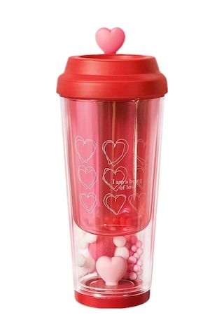 Novahub Kalp Şekilli Taşınabilir Sızdırmaz Bardak, 435ml Çay Şişesi, Pembe, Araba Partisi İçin Aşk Kahve Kupası Pembe