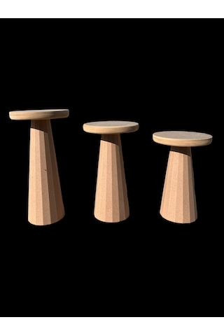 Ahşap 3'lü Set Mantar Sehpa Ahşap