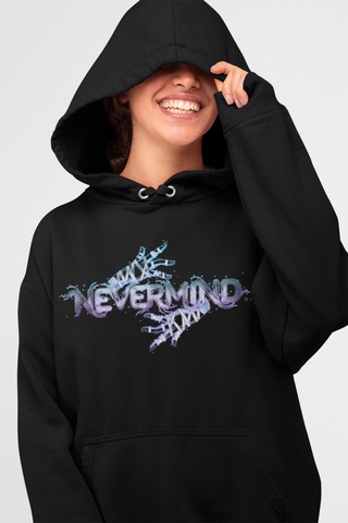 Oversize Desen Baskılı Unisex Hoodie Sweatshirt Siyah