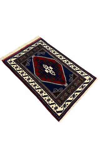 El Dokuma Sıfır Obruk Halısı 82x125 Lacivert Yün Kalın Halı