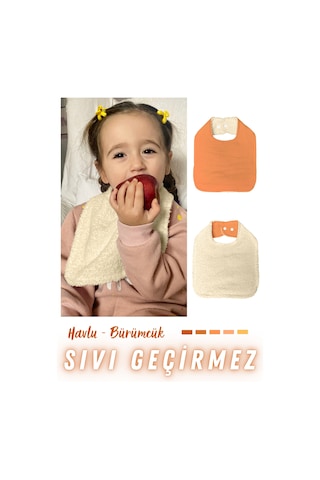 Pamuklu Sıvı Geçirmez Mama Önlüğü Bürümcük-havlu Çift Yönlü K-bej Bej - Kiremit