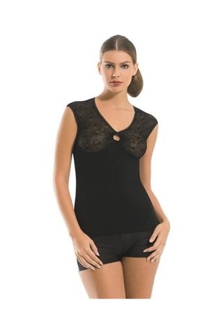 Dantelli Floklu Kravize Kolsuz Modal Kadın Bluz Elestan Kırmızı