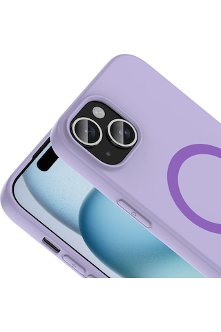 Apple iPhone Uyumlu 15 Kılıf M-safe Şarj Özellikli Zore Aris Silikon Kapak - Lila