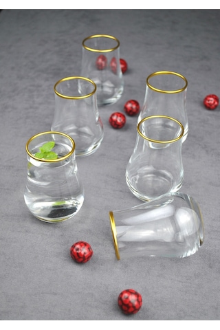 6 Adet Cam Altın Yaldızlı Kahve Yanı Bardağı 100 Ml Mini Su Bardak- Liona Gold