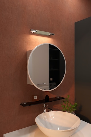 Oval Aynalı Banyo Dolabı Modern Duvar Tipi Banyo Dolabı Beyaz