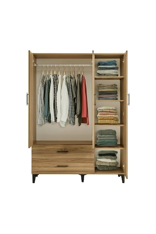 Dolap, Blesk 3 Kapaklı Aynaı Çekmeceli Ceviz Dolap Gardırop