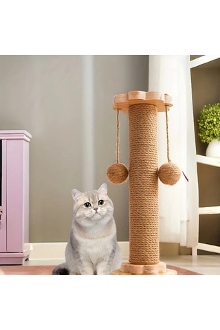 Honeybeeshop 2 İn 1 Dayanıklı Kedi Tırmalama Direği Small Cat Scratching Columns Dönebilir Yapay Tüy Oyuncak