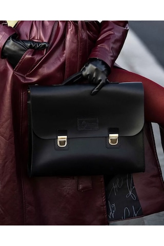 Twingold İsme Özel Evrak Çantası - Messenger Bag - %100 Deri - Ac09001 - Siyah Siyah