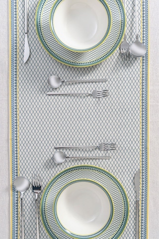 Dubai Desenli Modern Keten Dokulu Masa Runner 40x140 Cm Ekru