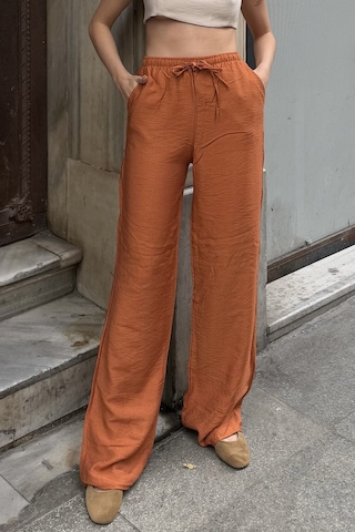 Pembe Keten Karışımlı Bol Kesim Pantolon Kiremit