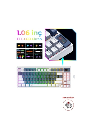 Havit Gamenote Kb884l Rgb Mekanik Türkçe Klavye 1.06inç Tft-lcd Ekran - Red Switch