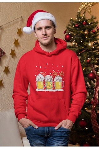 Stil X Yeni Yıl Baskılı Erkek Sweatshırt, Chrıstmas Temalı Kırmızı