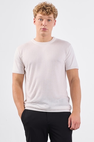 Dufy Ekru O Yaka Düz Renk Kısa Kollu Slim Fit Triko Tshirt Ekru
