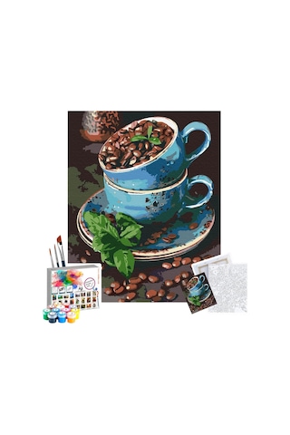 Sayılarla Boyama Seti 40 x 50 CM Tuval Şasesine Gerili Çekirdek Kahve Fincanı