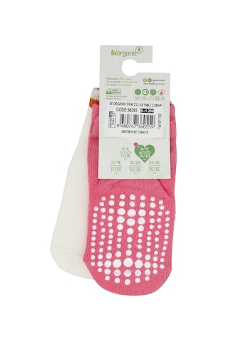 Bibaby Biorganic Paw 2'Li Kaymaz Çorap 68393 Fuşya Ekru