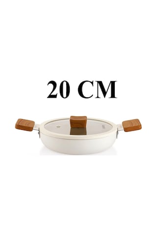 Schafer Ceramoni Seramik Tava 24 Cm Ve 20 Cm Kapaklı Sahan Seti Krem Krem