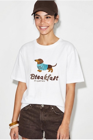 Shade Kadın Bisiklet Yaka Nakış Ve Boncuk İşlemeli Oversize T-shirt 2221 60286122 - Beyaz