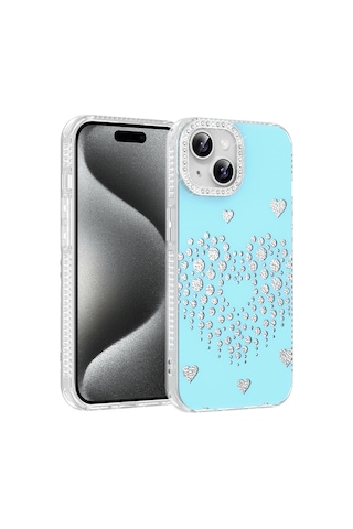 Apple iPhone Uyumlu 14 Kılıf Damla Taşlı Zore Rivas Sert Pc Kapak - Mavi