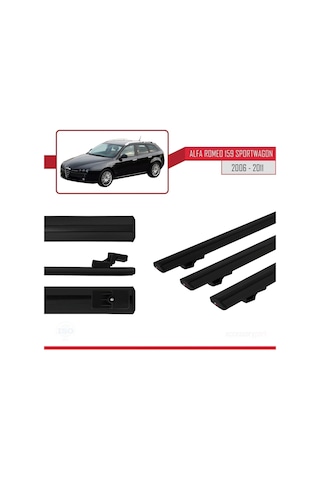 Alfa Romeo 159 Sportwagon 2006-2011 Arası İle Uyumlu Basic Model Ara Atkı Tavan Barı Siyah 3 Adet