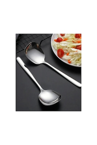 304 Paslanmaz Çelik Servis Kaşığı 25 Cm Salata Yemek Porsiyon Kaşık Şef Servis Kaşığı 1 Adet Gümüş