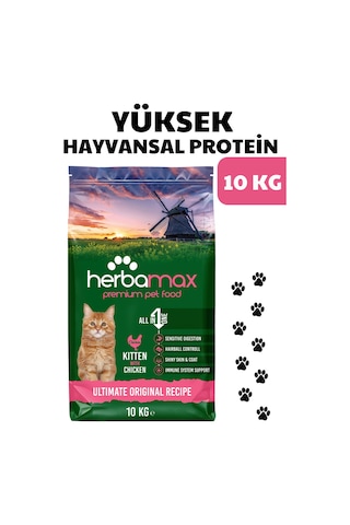 Herbamax Kitten Tavuklu ve Pirinçli Yavru Kedi Maması 10 KG