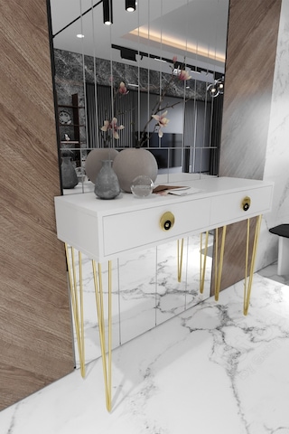 Tocco 1038 Naz 2 Çekmeceli Dekoratif Lüx Dresuar-beyaz Gold Altın - Beyaz