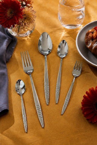 Gökdil Salkım 30 Parça 6 Kişilik Çelik Çatal & Kaşık Takımı Gümüş