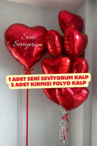 Seni Seviyorum Kalp Folyo Balon Seti Kırmızı Folyo Kalp Balon Romantik Sürpriz Oda Süsleme Seni Seviyorum Yazılı
