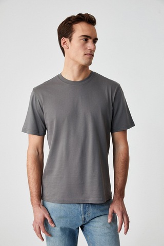 GRIMELANGE Solo Erkek %100 Organik Pamuklu Kalın Dokulu Comfort Fit Bisiklet Yakalı Gri T-shirt Gri