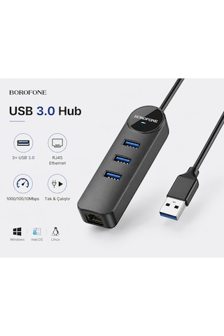 3'ü 1 Arada Usb 3.0 Çoklayıcı 3 Port + Rj45 Ethernet Lan Adaptörü