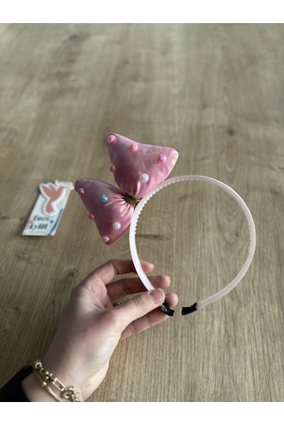 Pembe Boncuklu Fiyonklu Kız Çocuk Tacı - Pembe